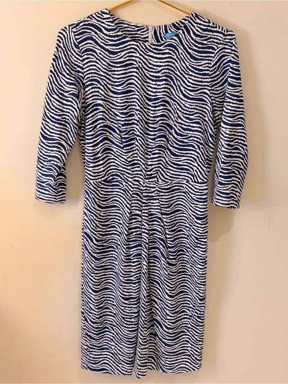 J. McLaughlin Navy White Zebra Wave-Print Catalina Cloth Midi Dress Sz S